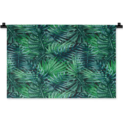 Blauw - Palmbladeren - Afsnijding Wandkleed katoen klein 269 -zz3d