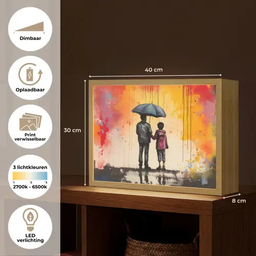 Graffiti - Paraplu - Mensen - Kleuren - Kunst Light Box met batterij (Wandlamp) middel -USP_websiteoverzichtNL