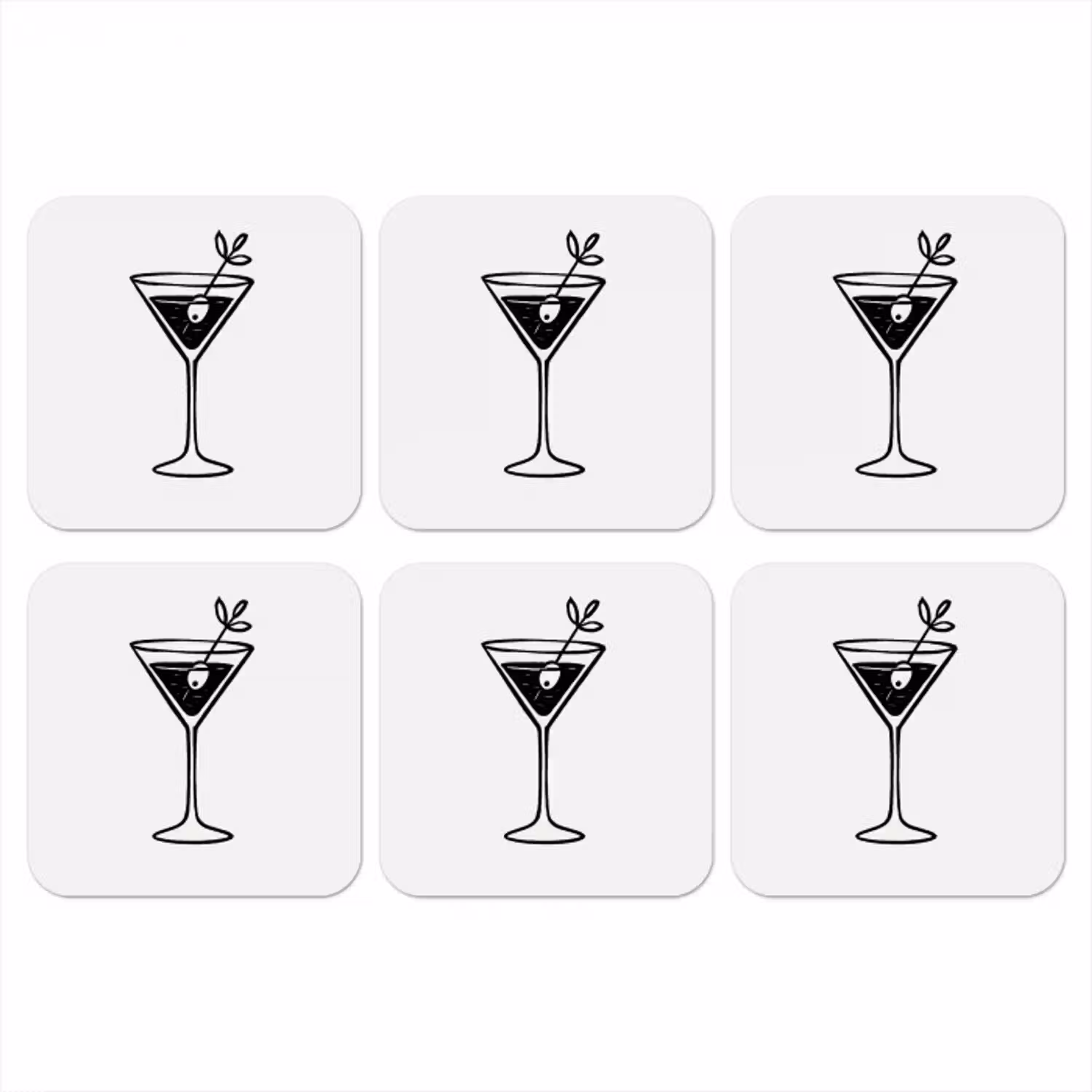 Cocktail - Glas - Olijf - Minimalistisch onderzetter kurk middel -3d
