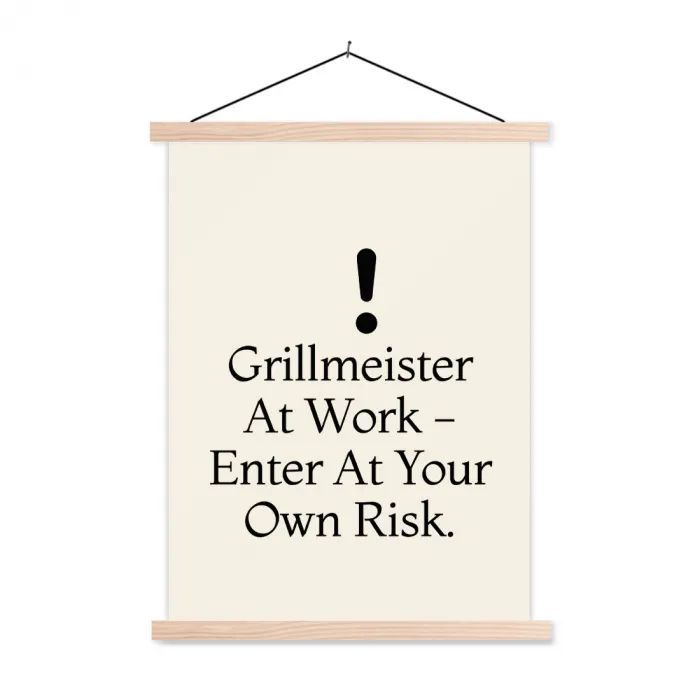 Grill - Uitroepteken - Zwart - Tekst textielposter latten blank klein -3d