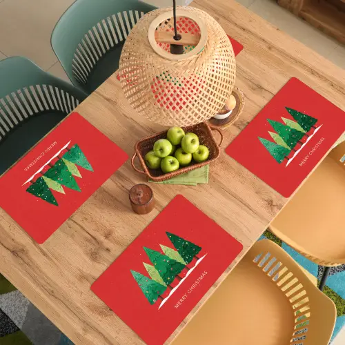 Minimalistisch - Kerstbomen - Rood - Sneeuw Placemat vinyl groot -zzsfeer5_Kitchenyeah-website