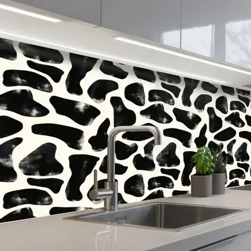 Dierenpatroon - Vlekken - Zwart - Wit keuken achterwand 2 middel 871 -3d_schuin