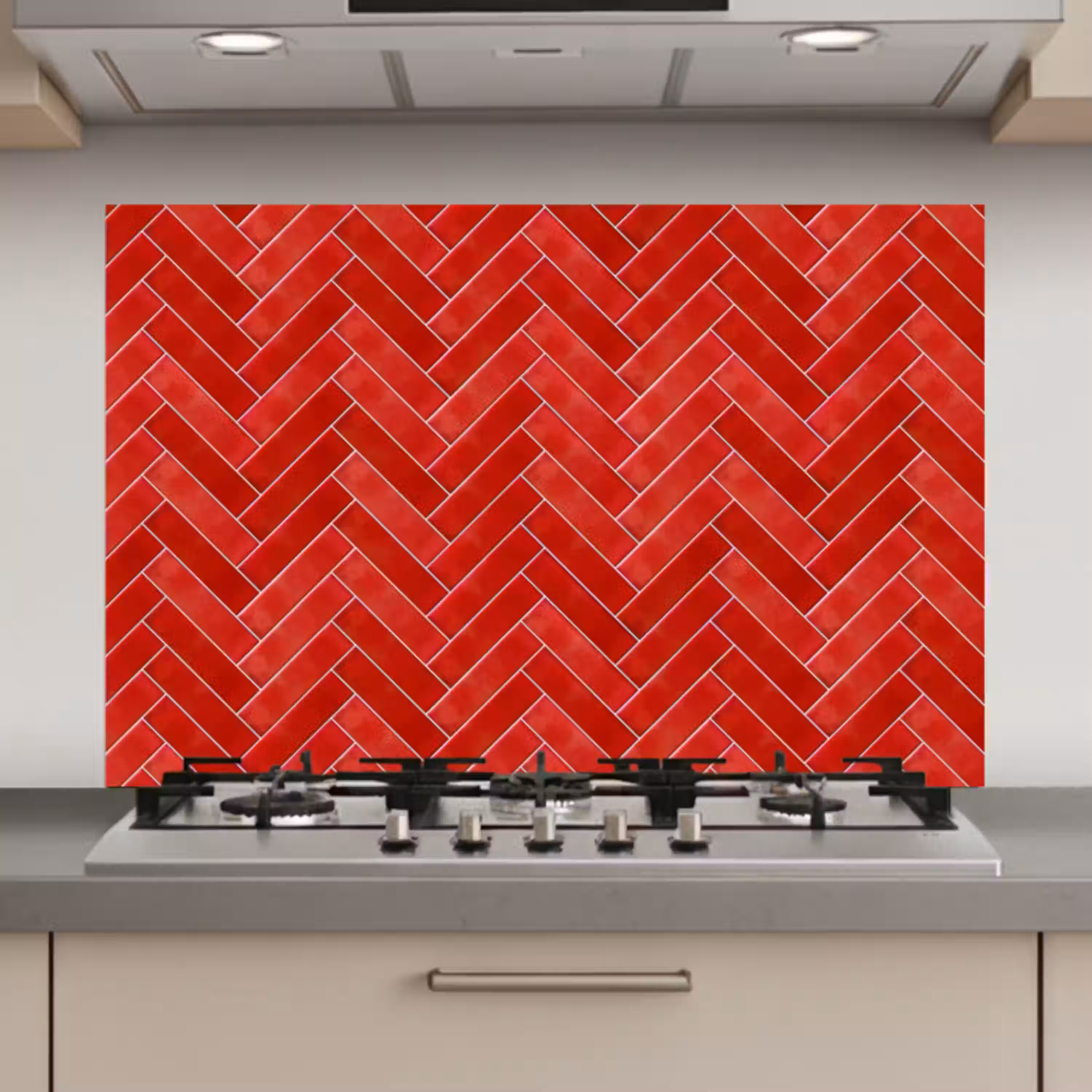 Visgraat - Tegel - Rood keuken achterwand spatscherm klein 900 -3d_website