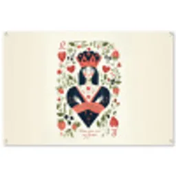 Speelkaart - Hartenkoningin - Bloemen - Hartjes tuinposter los doek groot -3d