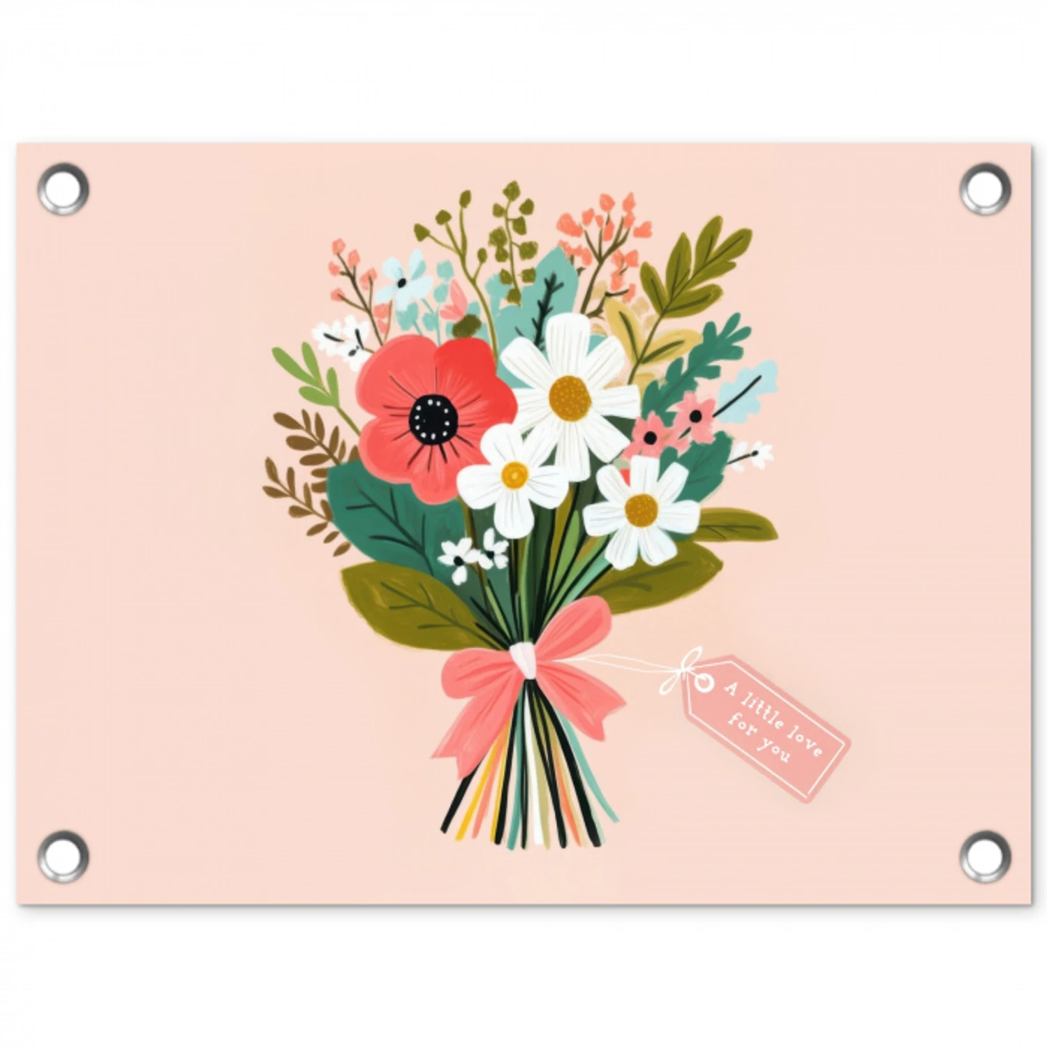 Boeket - Strikje - Kaartje - Quote tuinposter los doek klein -3d