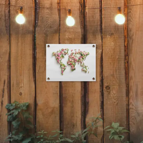 Wereldkaart - Bloemen - Subtiel tuinposter los doek klein -sfeer1
