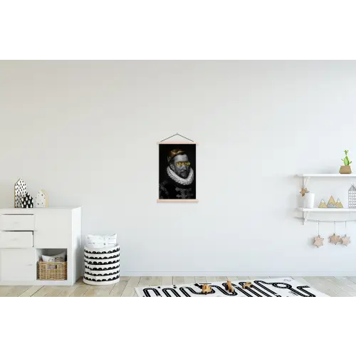 Willem van Oranje - Adriaen Thomasz - Zwart - Wit textielposter latten blank klein -kinderkamer