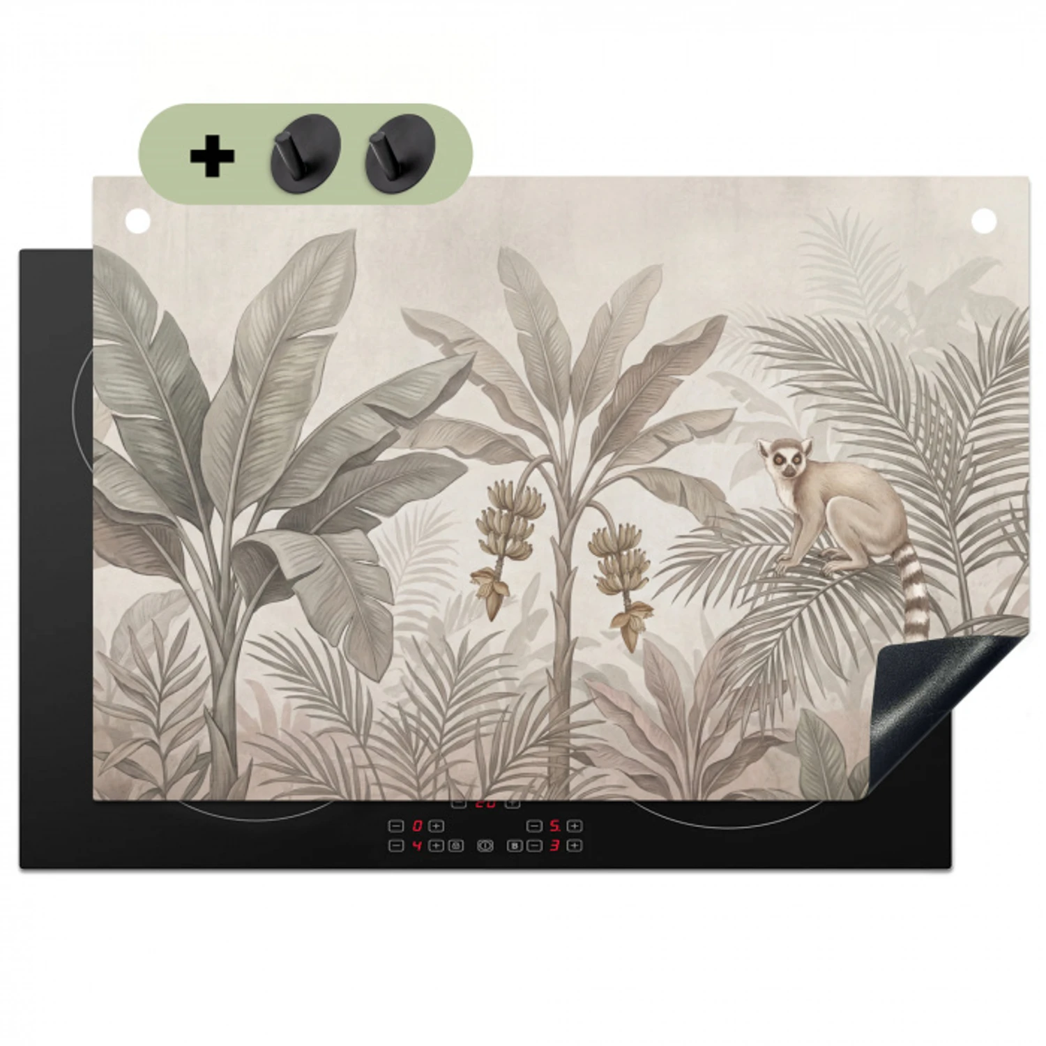 Natuur - Jungle - Ringstaartmaki - Bruin Inductie beschemer met haakjes klein -3d