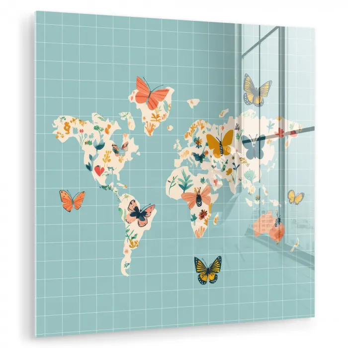 Wereldkaart - Vlinders - Dromerig plexiglas 5mm klein -zzzproduct_nieuw