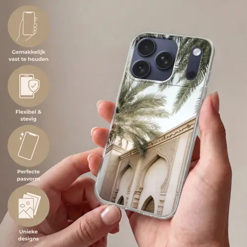 Gebouw - Palmbomen - Beige - Zon Telefoonhoesje iPhone 17 Pro klein -sfeer3_NL