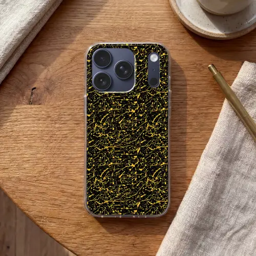 Spat - Waterverf - Geel - Zwart Telefoonhoesje iPhone 17 Pro klein 878 -sfeer1