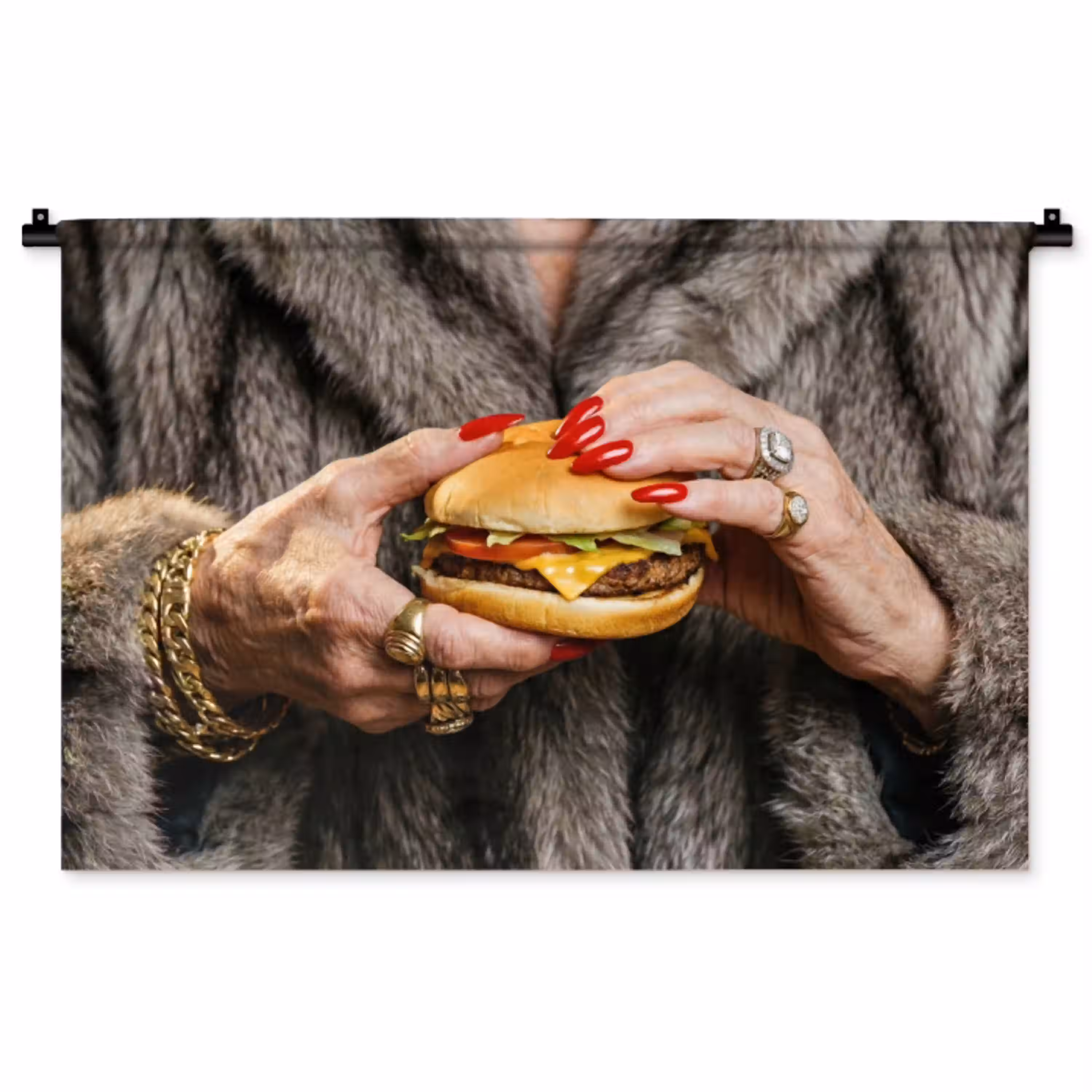 Vrouw - Hamburger - Bontjas Wandkleed katoen middel -zz3d