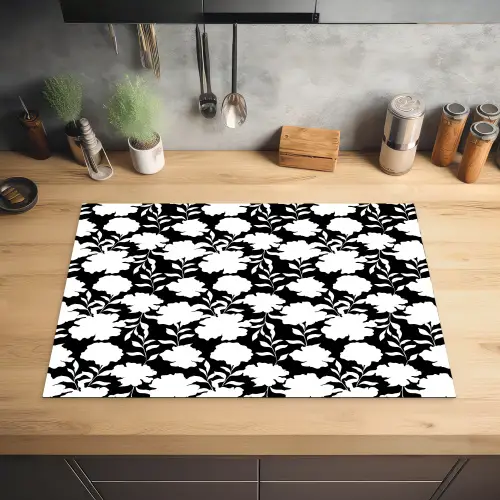 Silhouet - Bloemen - Wit - Zwart Inductie beschermer vinyl 3mm klein 276 -sfeer5