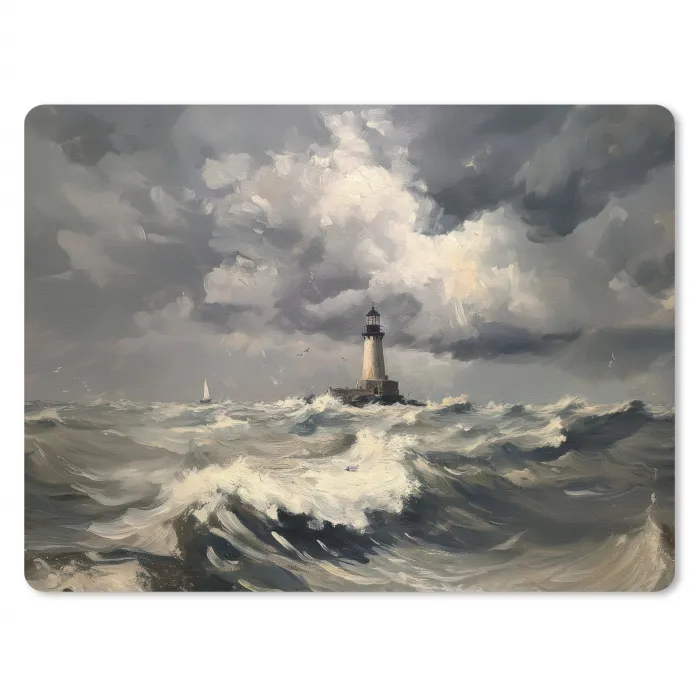 Vuurtoren - Golven - Storm muismat rubber klein -3d