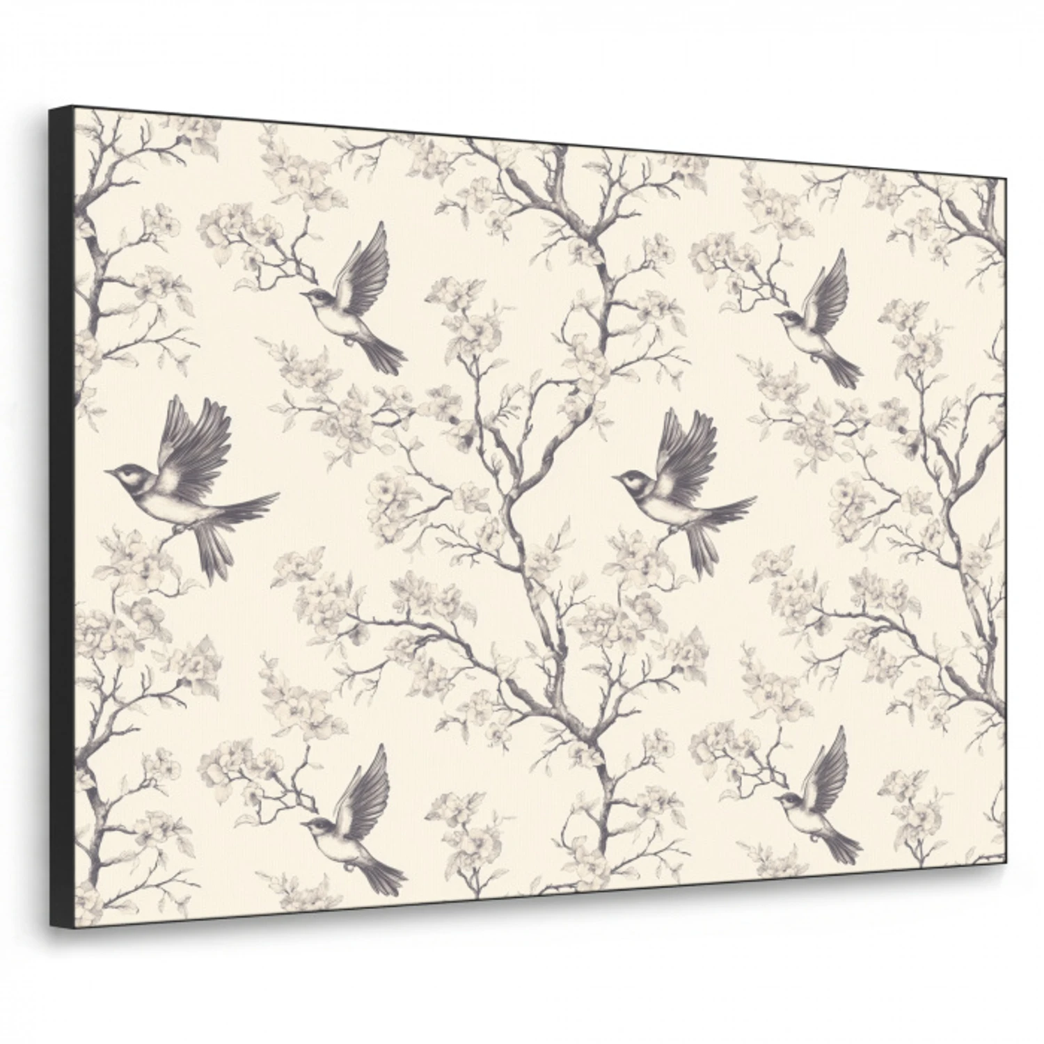 Takken - Vogels - Beige Textielframe zwart klein 947 -3d