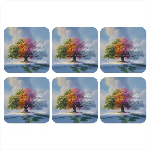 Boom - Seizoenen - Winter - Landschap onderzetter kurk middel -3d