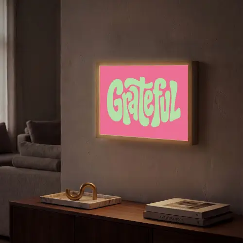 Grateful - Groen - Grafisch - Vloeiend Light Box met batterij (Wandlamp) middel -sfeer1