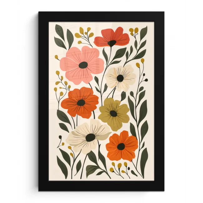 Veldbloemen - Stengels - Blaadjes - Groen fotolijst zwart zonder passe partout klein -3d