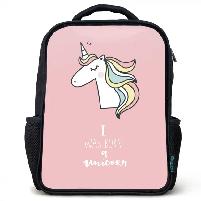 Quote - Meisjes - Eenhoorn - Roze - I was born a Unicorn Rugzak - Zwart middel -3d