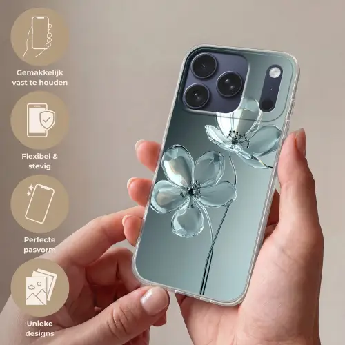 Kristal - Bloemen - Grijs Telefoonhoesje iPhone 17 Pro klein -sfeer3_NL