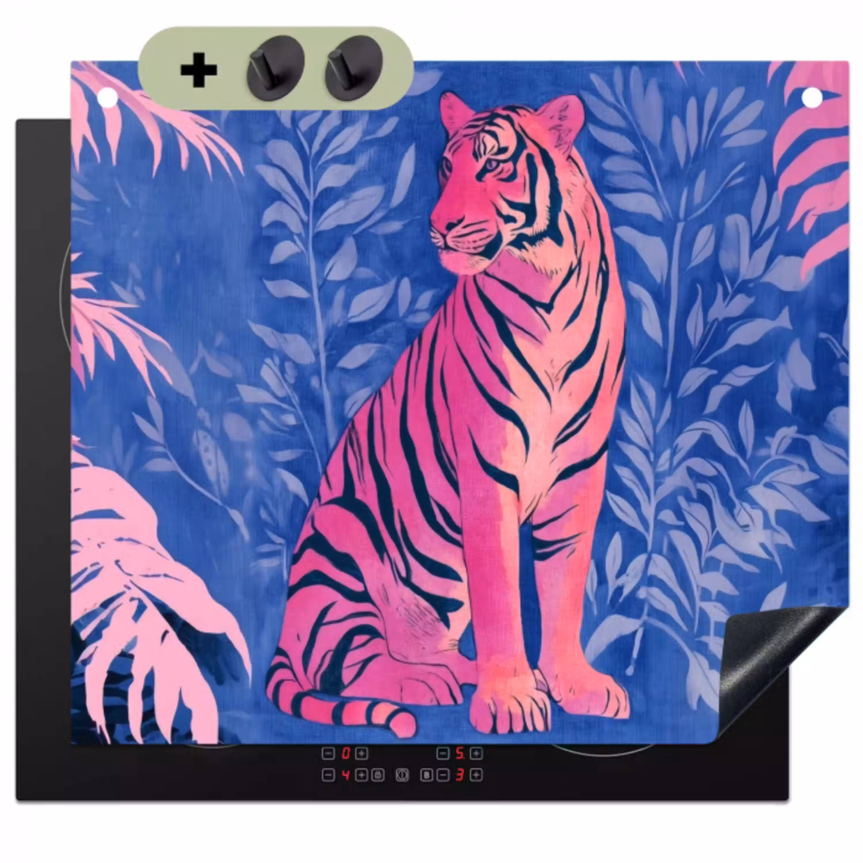 Tijger - Roze - Bladeren - Jungle Inductie beschemer met haakjes klein -3d