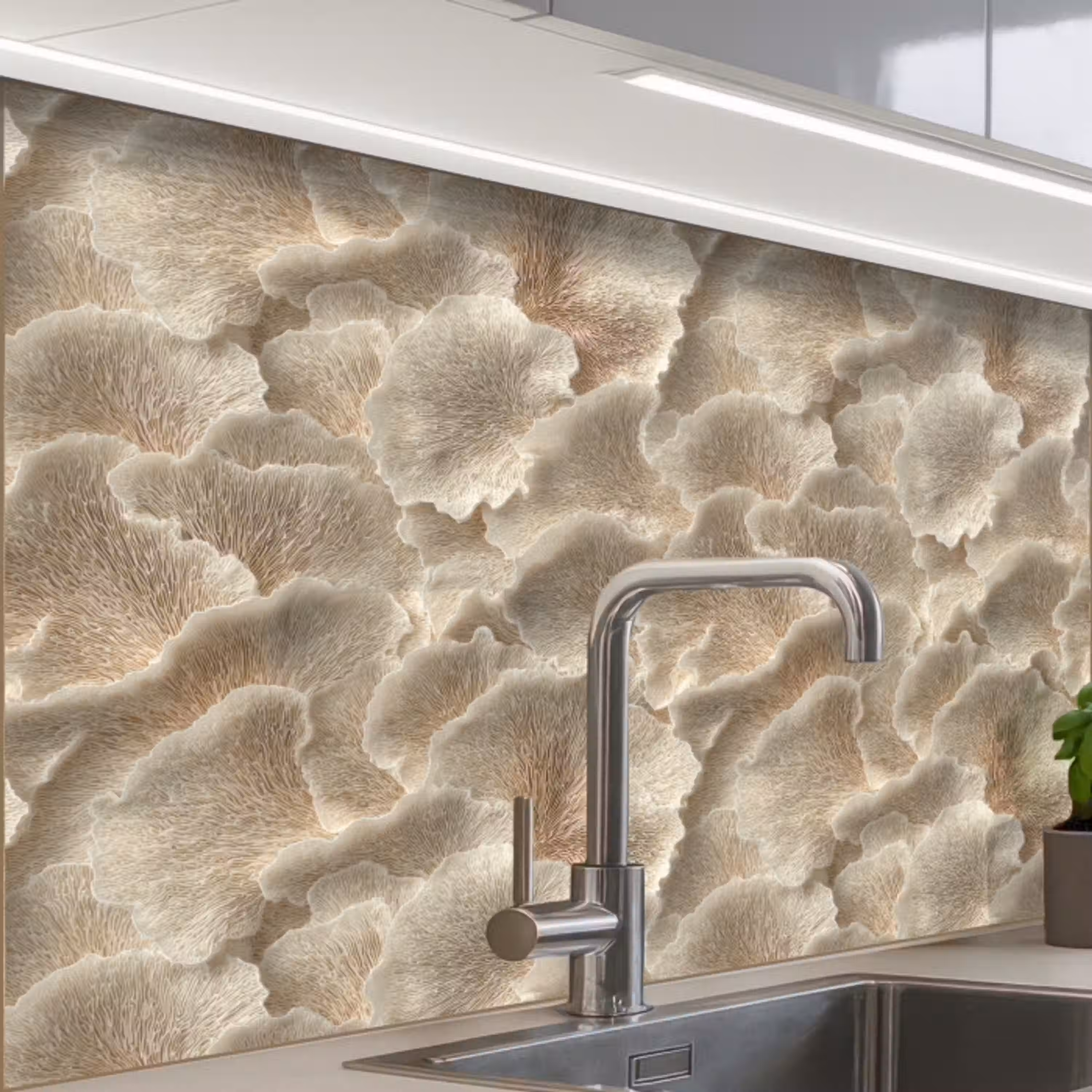 Waaierstructuren - Beige - Vezeltextuur keuken achterwand 2 middel 865 -zzzz3d_schuin