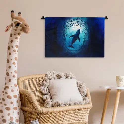 Walvis - Vissen - Donkerblauw Wandkleed katoen klein -wsfeer5_kind