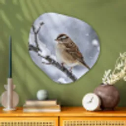 Vogel - Tak - Sneeuw - Winter Wandcirkel Organisch Aluminium middel -sfeer2