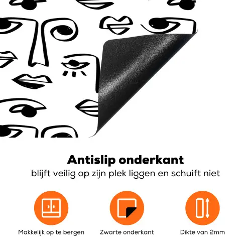 Gezicht - Zwart - Lijnen - Artistiek Inductie beschermer vinyl 3mm klein 276 -zzzzzzz-td-onderkant