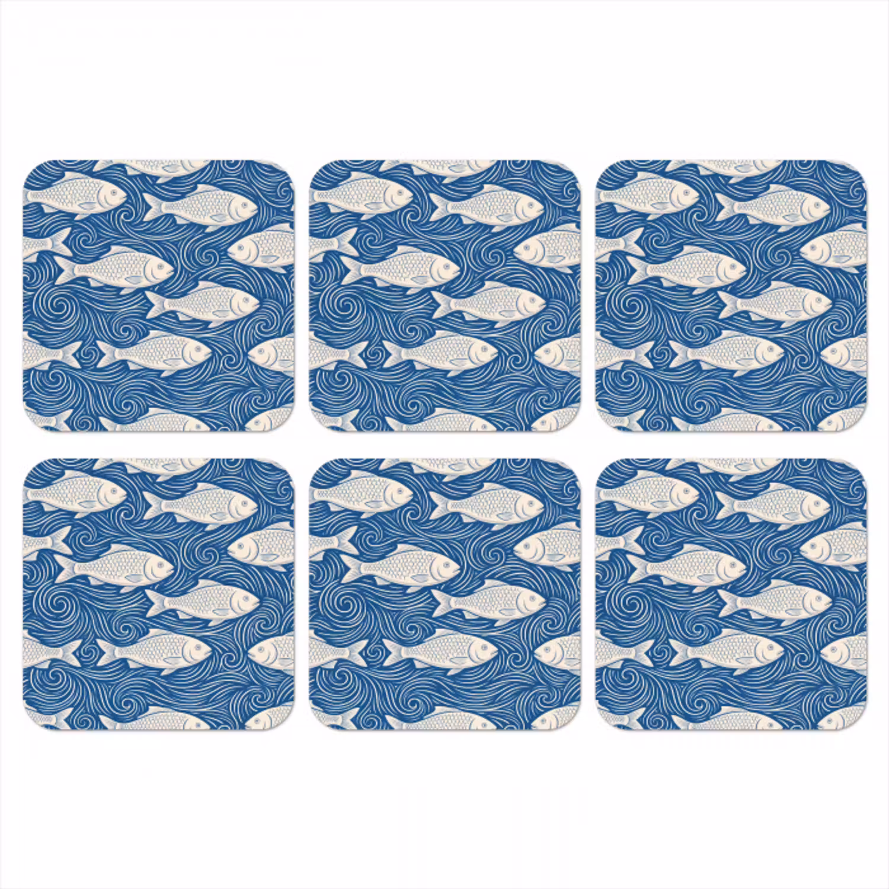 Vis - Water - Patroon - Grafisch - Blauw onderzetter kurk middel -3d