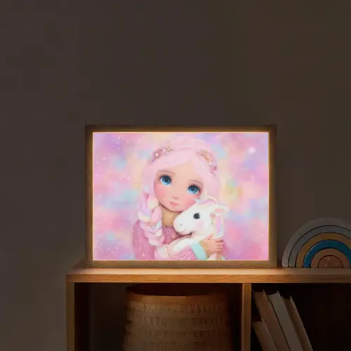 Meisje - Eenhoorn - Roze Light Box met batterij (Wandlamp kind) middel -sfeer1_kind
