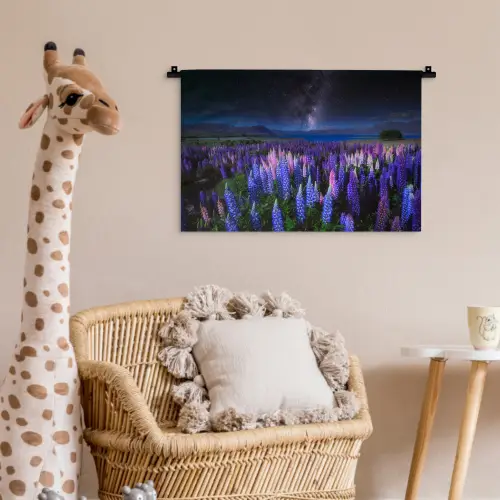 Bloemen - Nacht - Lupine - Sterrenhemel - Paars - Natuur Wandkleed katoen klein -wsfeer5_kind