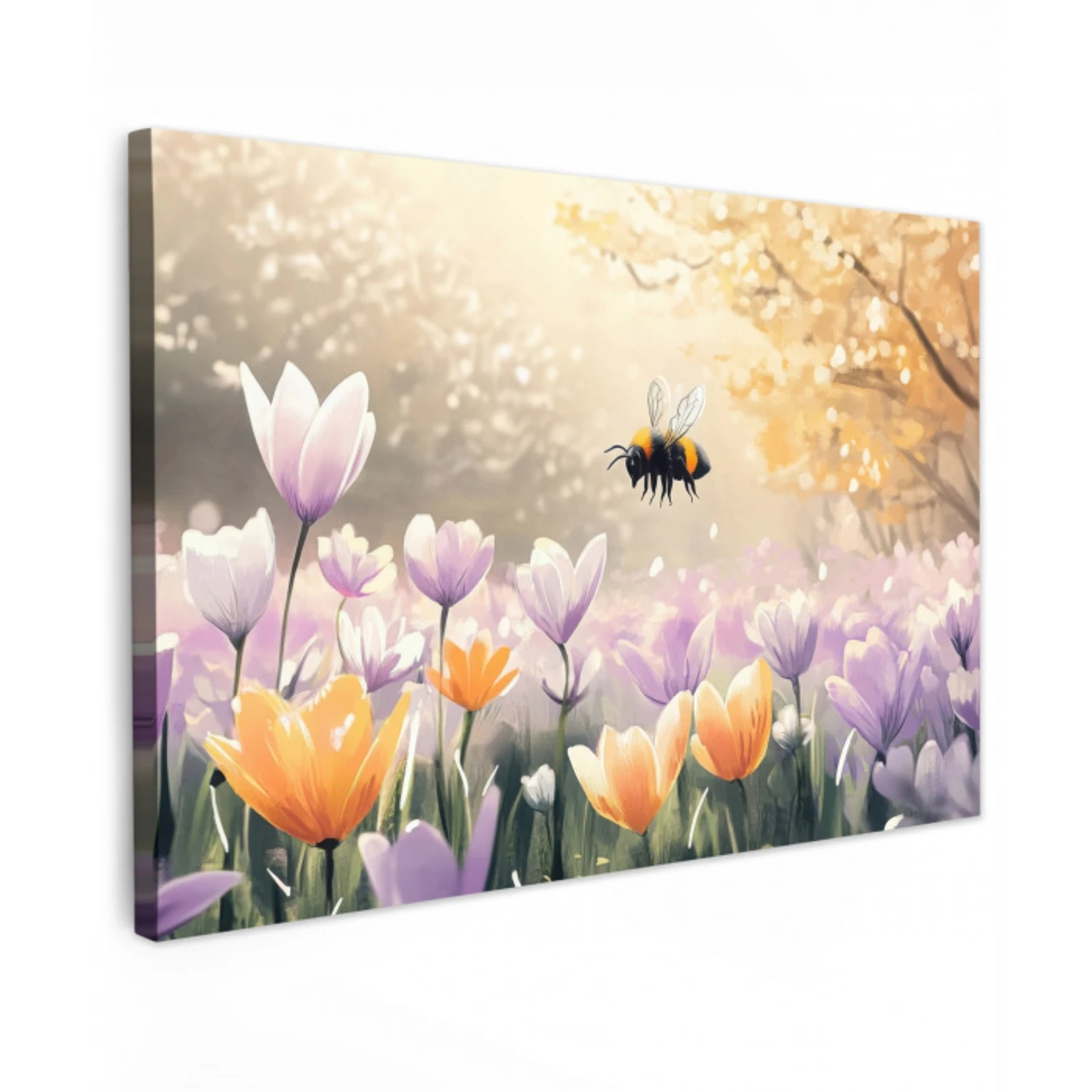 Viooltjes - bij - Zonlicht Tuinposter op houten frame 2 cm dik klein -3d