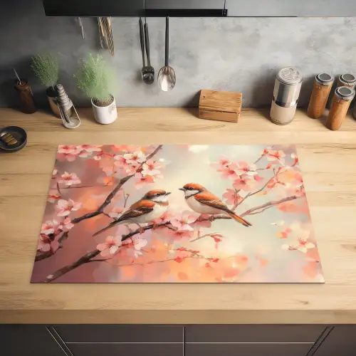 Vogels - Romantic - Bloesemtak Inductie beschermer vinyl 3mm klein -sfeer5