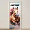Kleurrijke illustratie van paard met naamtekst deurposter klein -3d_beige