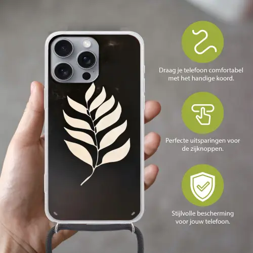 Blad - Wit - Minimalistisch Hoesje iPhone 16 Pro Max met koord klein -sfeer2_NL
