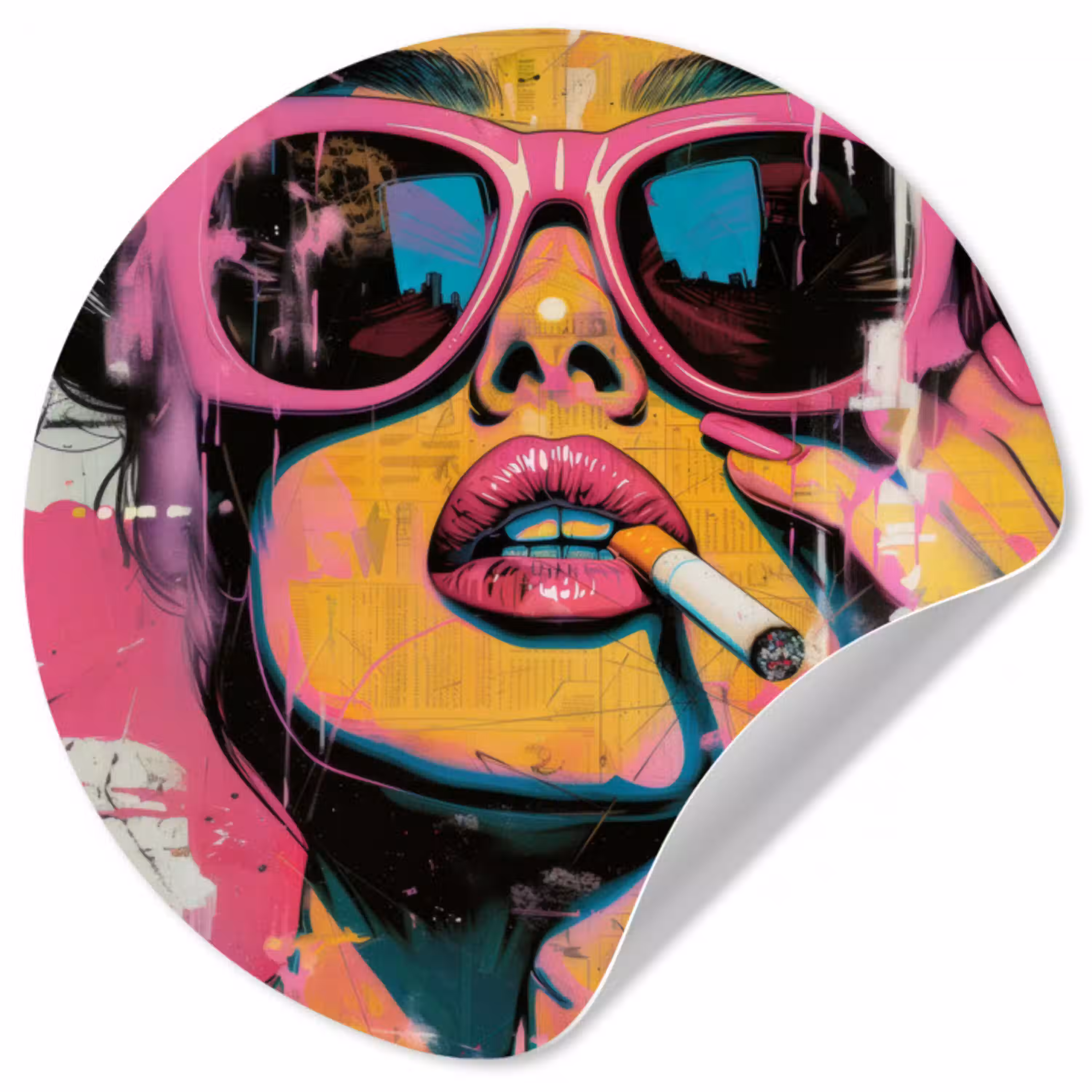 Portret - Vrouw - Abstract - Zonnebril Wandcirkel behangsticker klein -3d