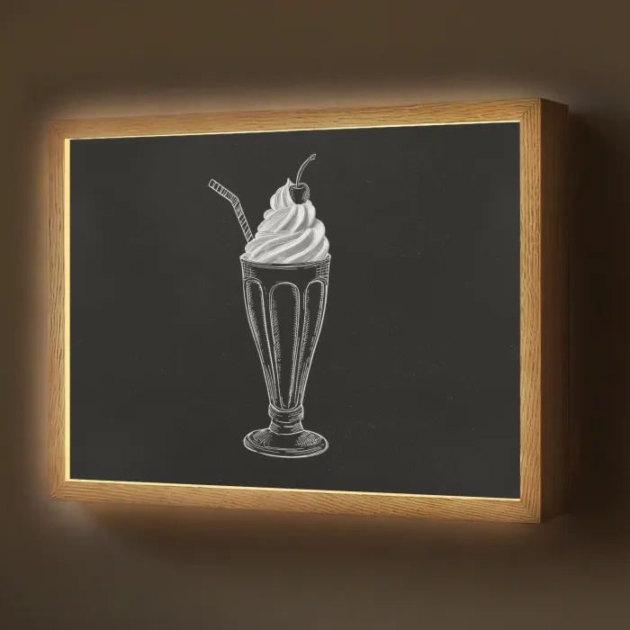 Ijscoupe - Kers - Krijtstijl - Slagroom Light Box met batterij (Wandlamp) middel -z3d_website