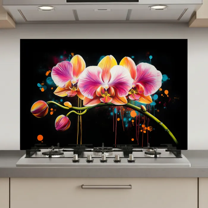 Orchidee - Graffiti - Kleurrijk - Bloemen - Abstract keuken achterwand spatscherm klein -3d_website