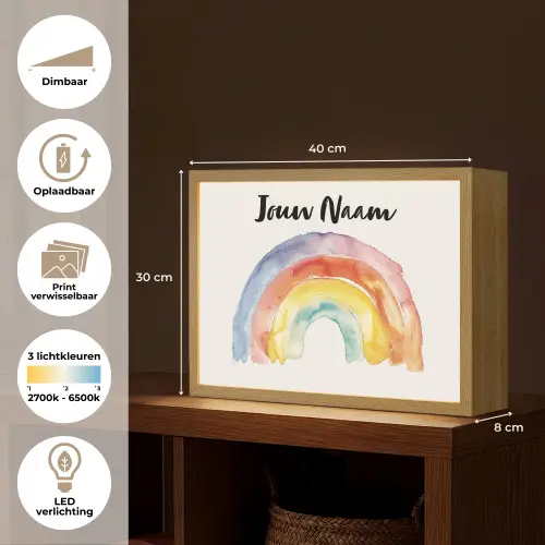 Regenboog - Watercolor - Kleurrijk Light Box met batterij (Wandlamp kind) middel -USP_websiteoverzichtNL