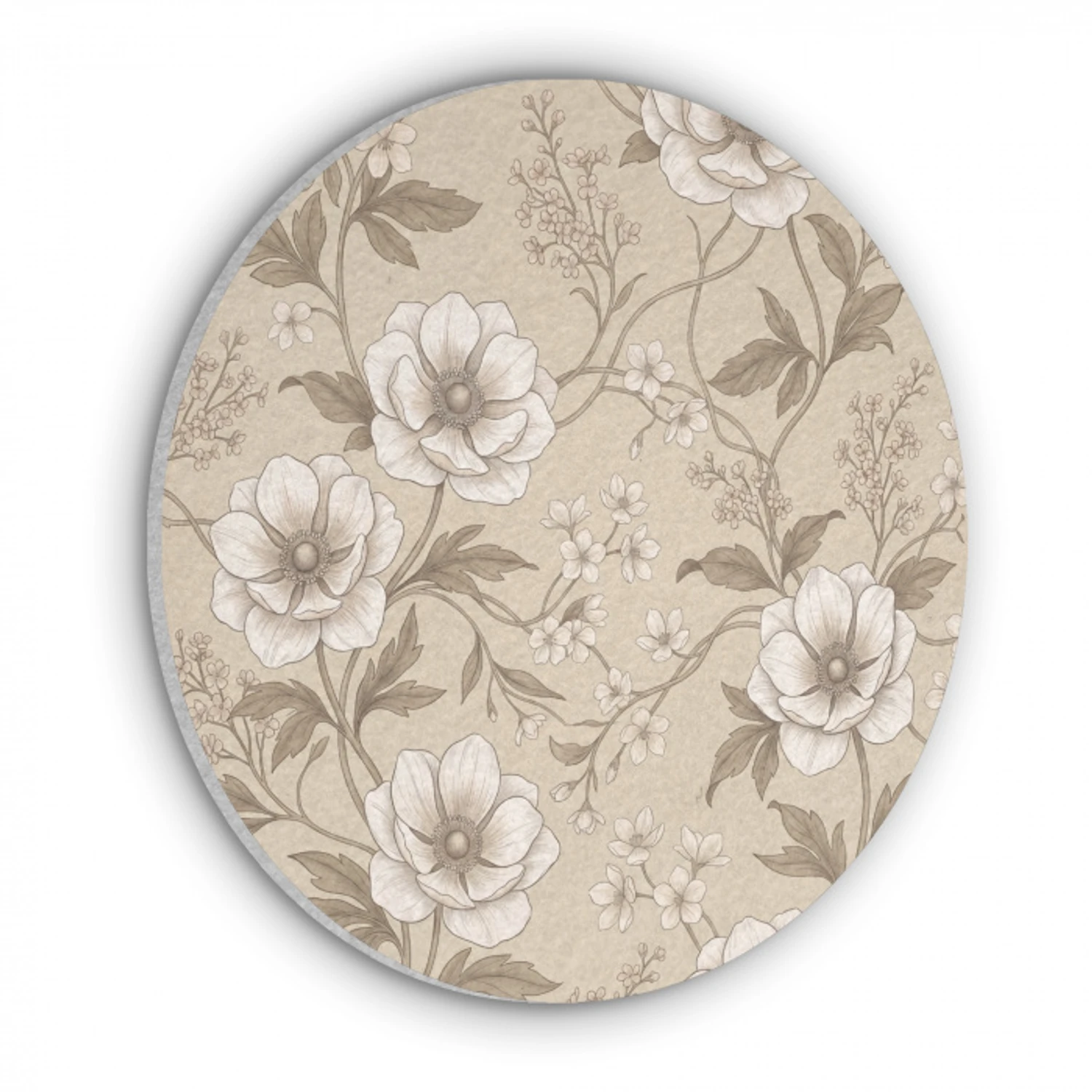 Bloemen - Patroon - Beige Akoestische PET Vilt - Rond klein -3d