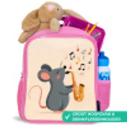 Muis - Saxofoon - Muzieknoten Kinderrugzak - Roze middel -inhoud_NL