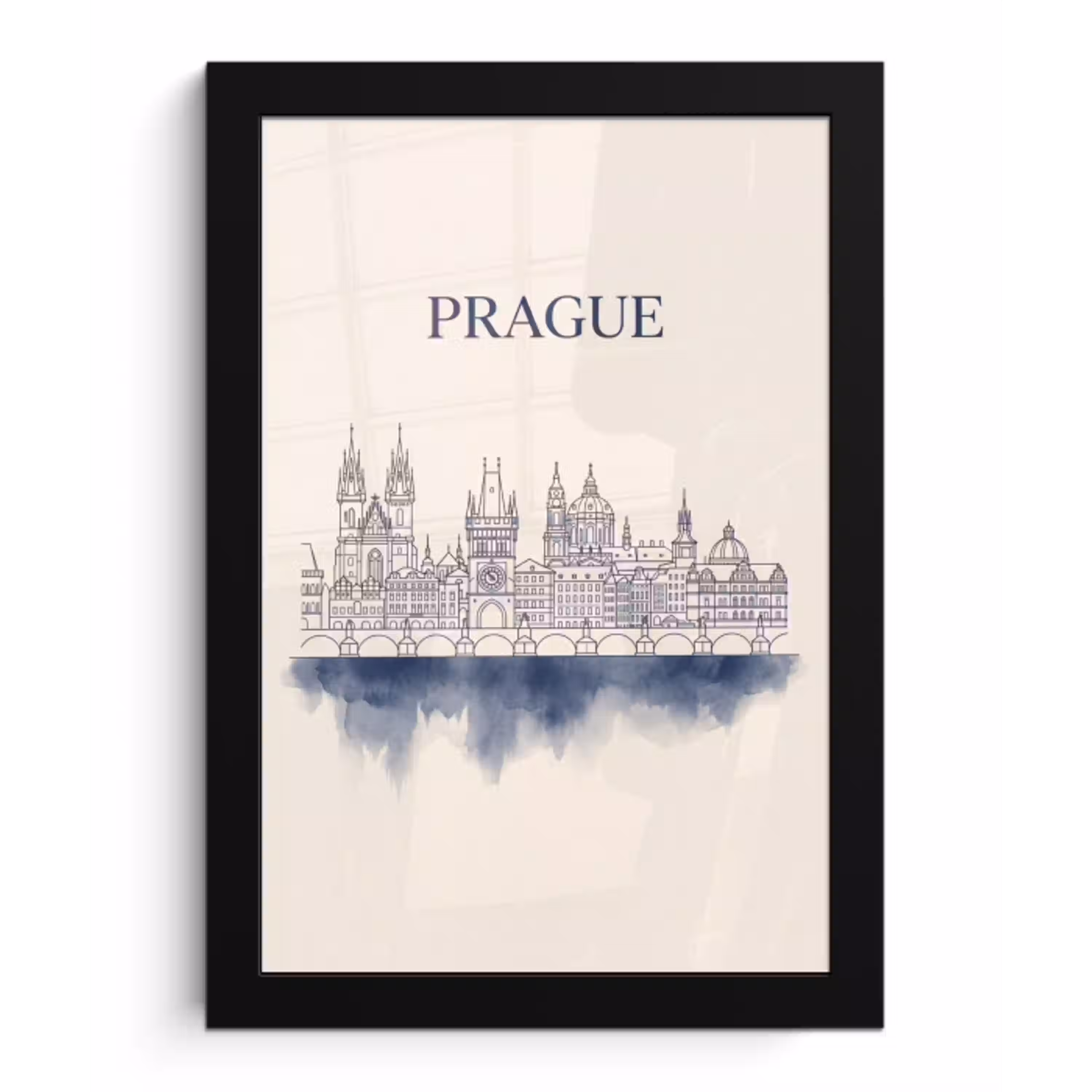 Praag - Skyline - Architectuur - Blauw fotolijst zwart zonder passe partout klein -3d