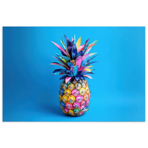 Ananas - Blauw - Tropisch - Vrolijk poster papier klein -3d