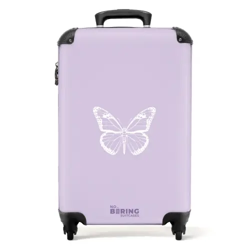 Paarse achtergrond met witte vlinder NBS - Handbagage koffer - Unisex middel -productfoto_recht
