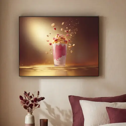 Framboos - Smoothie - Drinken - Roze Textielframe zwart klein -sfeer1