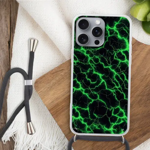 Gaming - Bliksemflitsen - Groen - Energie Hoesje iPhone 16 Pro Max met koord klein -sfeer4