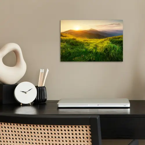 Gras - Heuvels - Zon - Natuur - Landschap poster papier klein -sfeer1