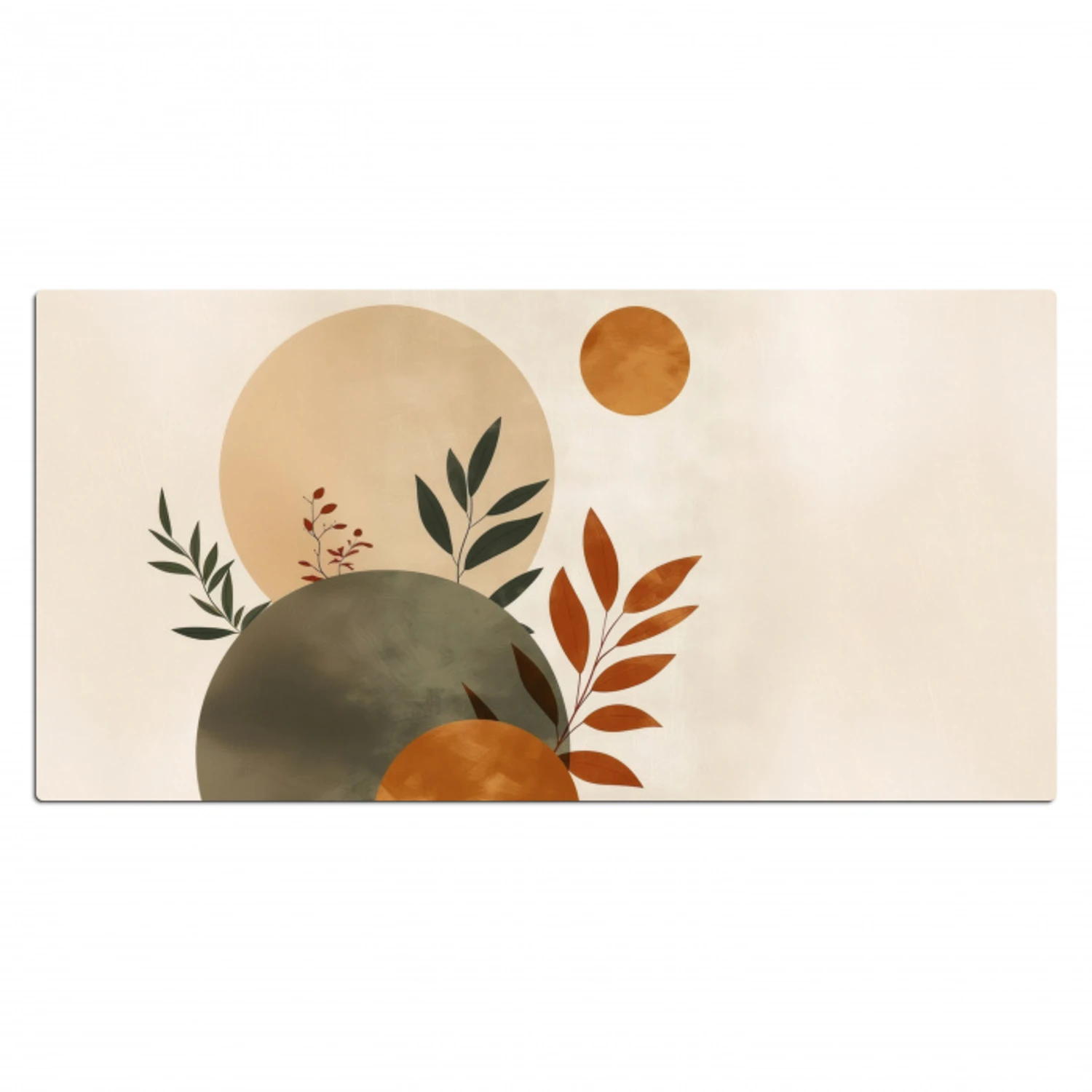 Vormen - Rond - Bladeren - Beige Muismat XXL klein -3d_leeg