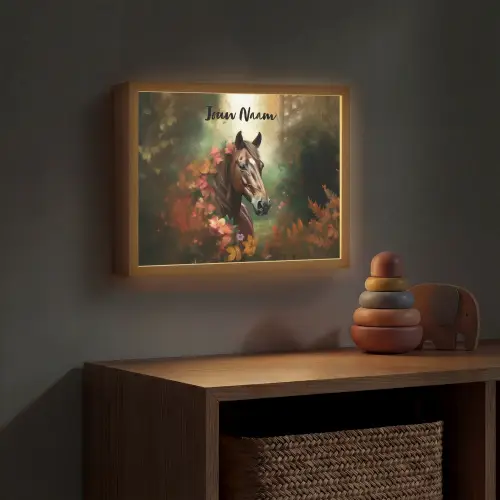 Paard - Bloemen - Natuur - Dieren - Bos - Oranje Light Box met batterij (Wandlamp kind) middel -sfeer5_kind
